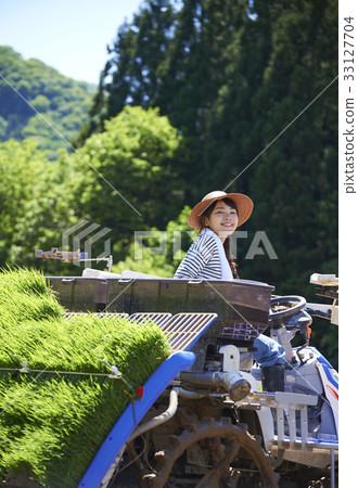 Woman driving rice planter 33127704