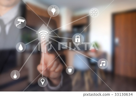 Businessman using smart home Intelligent assistant Businessman using smart home Intelligent assistant 33130634