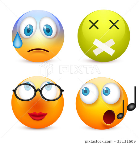 Smiley with blue eyes,emoticon set. Yellow face 33131609