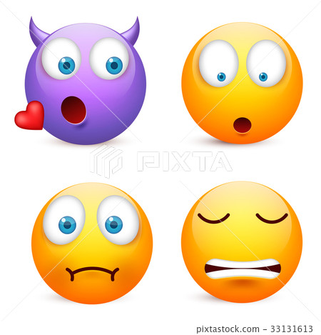 Smiley with blue eyes,emoticon set. Yellow face 33131613