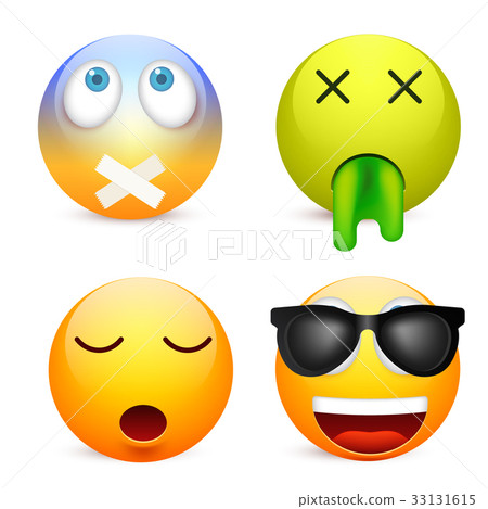Smiley with blue eyes,emoticon set. Yellow face 33131615
