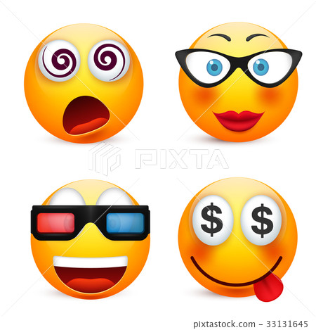 Smiley with blue eyes,emoticon set. Yellow face 33131645