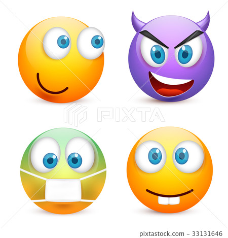 Smiley with blue eyes,emoticon set. Yellow face 33131646