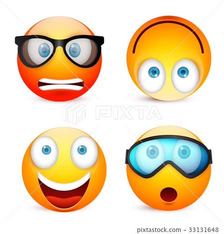 Smiley with blue eyes,emoticon set. Yellow face 33131648
