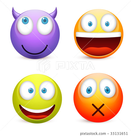 Smiley with blue eyes,emoticon set. Yellow face 33131651