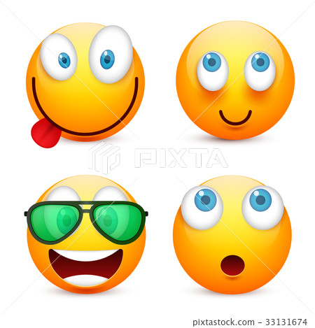 Smiley with blue eyes,emoticon set. Yellow face 33131674