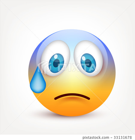 Smiley with blue eyes,emoticon. Yellow face with 33131678