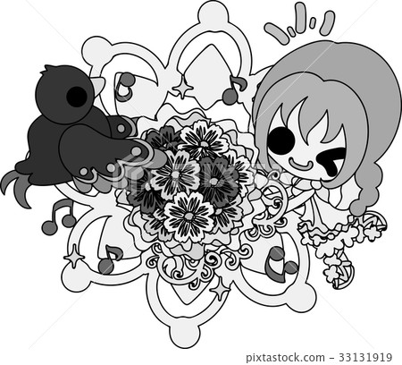 A cute girl and a mysterious little bird illustration 33131919
