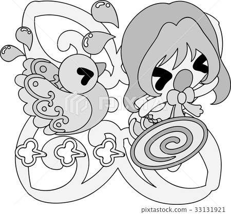 A cute girl and a mysterious little bird illustration 33131921