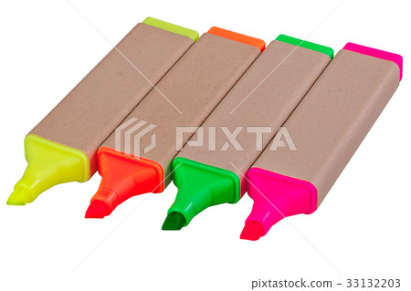 Colored highliters on a white bacground 33132203