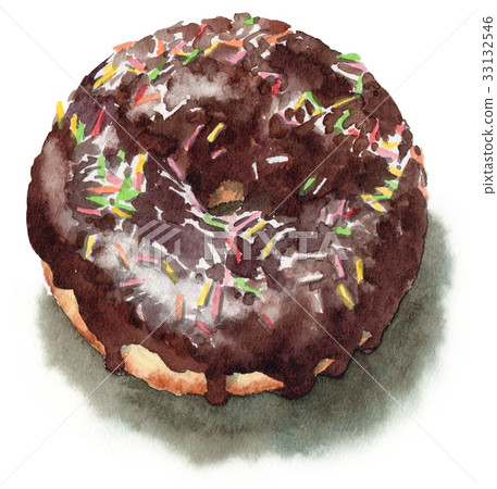 Analog watercolor colorful chocolate donut 33132546
