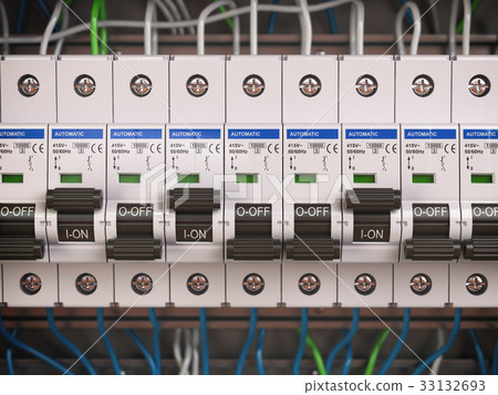 Electric switches in fusebox. Many circuit brakers 33132693
