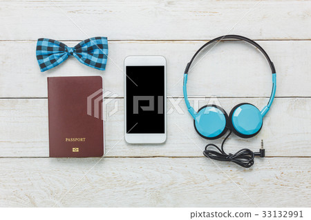 Top view accessories to travel with man clothing 33132991