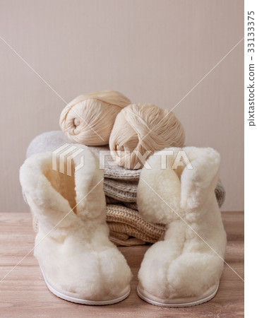 winter sheepskin slippers (Selective focus) 33133375