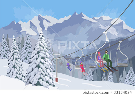 Winter mountain landscape. Lifts for skiing Vector 33134084