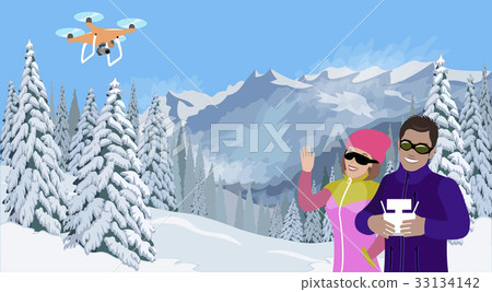 Winter mountain landscape. Lifts for skiing Vector 33134142