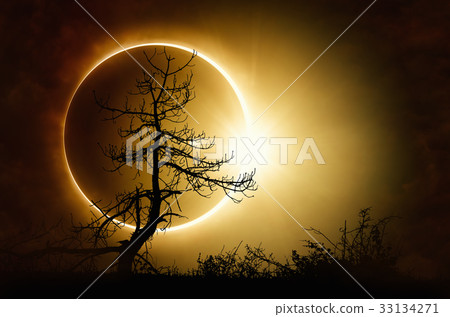 Total solar eclipse in dark sky 33134271