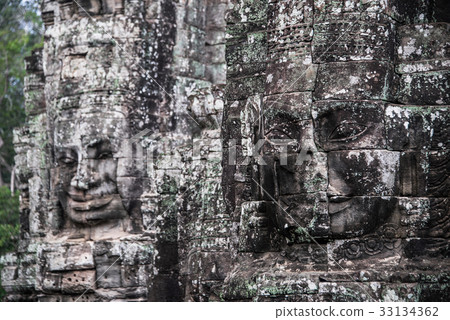 Bayon with smiling stone faces in Cambodia 33134362
