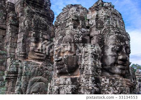 Bayon temple with smiling stone faces, Cambodia 33134553
