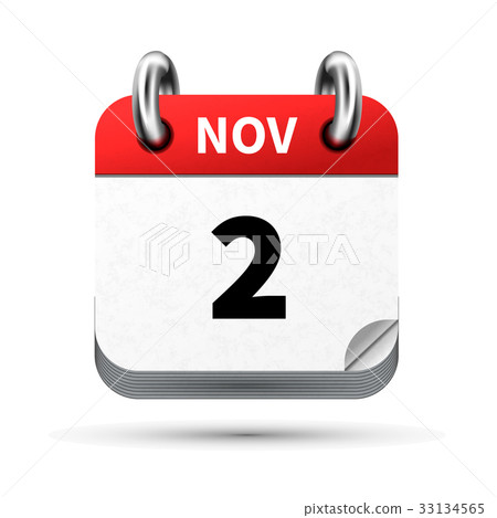 icon of calendar with 2 november date on white 33134565