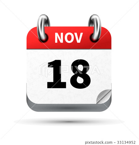 icon of calendar with 18 november date on white 33134952