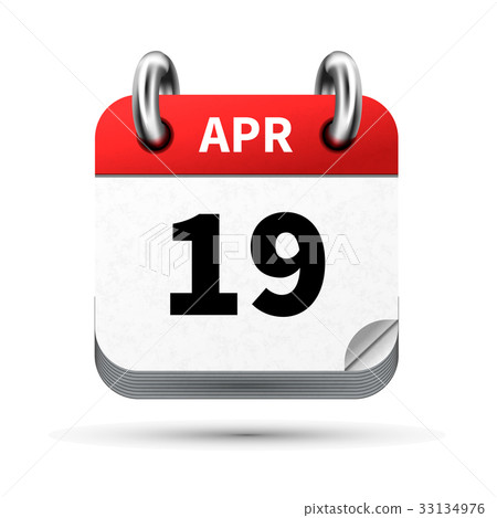 icon of calendar with 19 april date on white 33134976