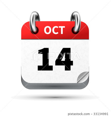 icon of calendar with 14 october date on white 33134991