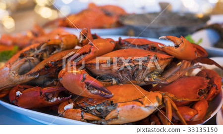 Steamed crab stack many crab on plate 33135150