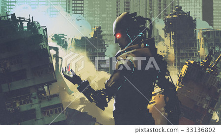giant robot looking at woman on its hands giant robot looking at woman on its hands 33136802