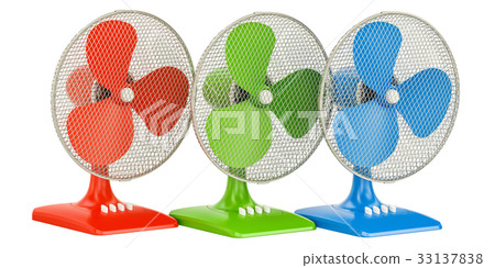 set of colored table fans, 3D rendering set of colored table fans, 3D rendering 33137838
