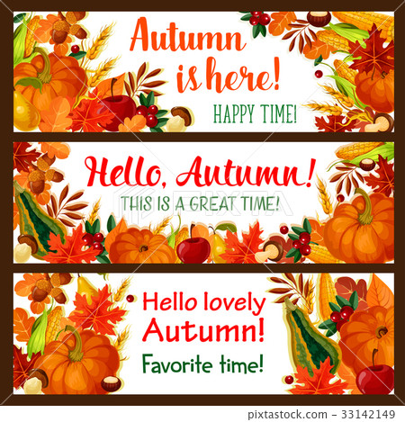 Hello Autumn banner set of fall nature season 33142149