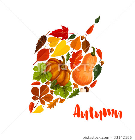 Autumn vector pumpkin leaf foliage greeting poster 33142196