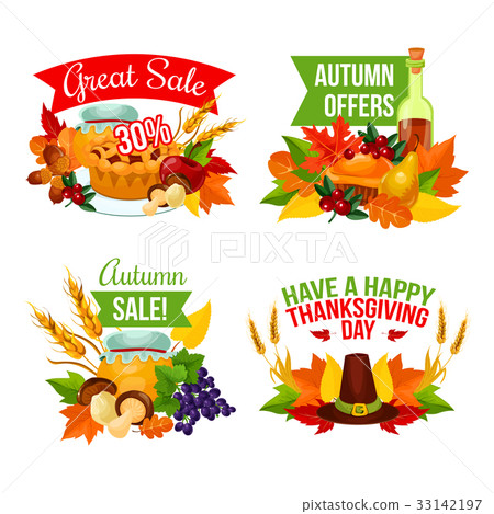 Autumn sale icon of Thanksgiving Day, fall harvest 33142197