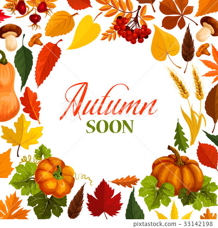 Autumn poster with frame of fall season nature Autumn poster with frame of fall season nature 33142198