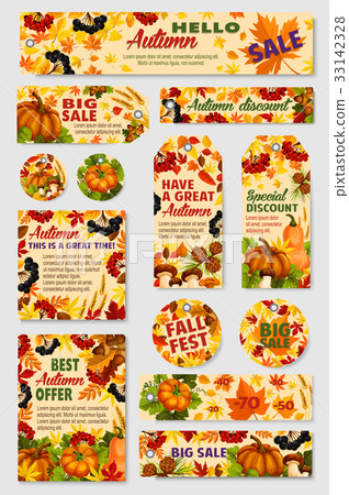 Autumn sale tag, discount offer label and card set Autumn sale tag, discount offer label and card set 33142328