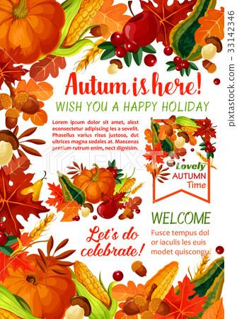 Happy Autumn holiday poster template - Stock Illustration [33142346 ...