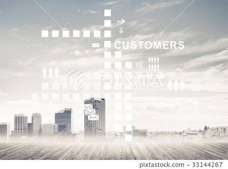 Natural background with modern cityscape wooden floor and media Natural background with modern cityscape wooden floor and media 33144267