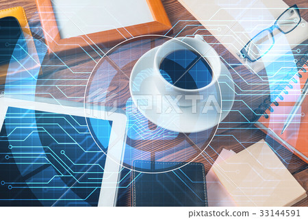 Business workplace with tablet pc and security concept on screen Business workplace with tablet pc and security concept on screen 33144591