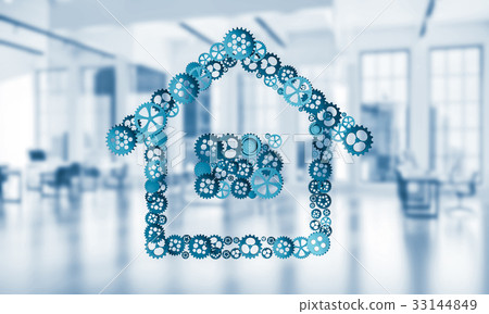Real estate or construction idea presented by home icon on white 33144849