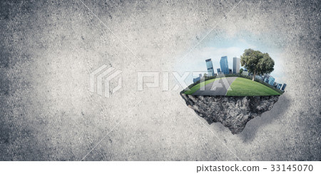 Modern cityscape with towers and skyscrapers on green part of la 33145070