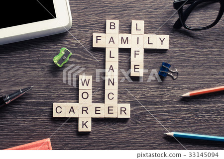 Conceptual keywords on wooden table with elements of game making 33145094