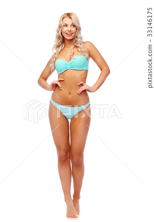happy smiling young woman in bikini swimsuit happy smiling young woman in bikini swimsuit 33146175
