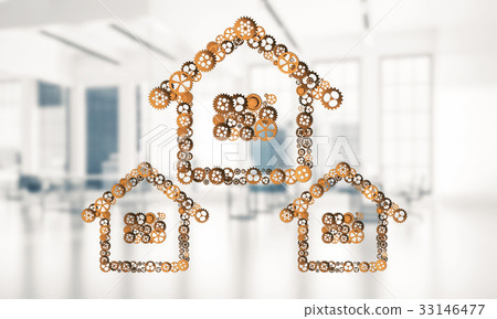 Real estate or construction idea presented by home icon on white 33146477