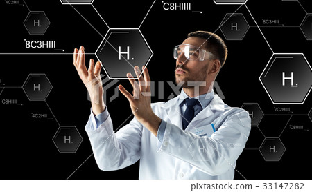 scientist in lab goggles chemical formula scientist in lab goggles chemical formula 33147282