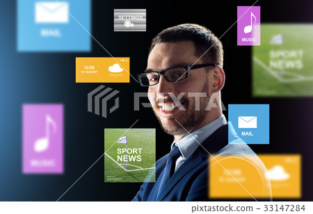 smiling businessman in glasses over black smiling businessman in glasses over black 33147284