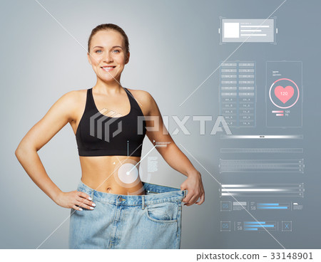 young slim sporty woman in large size pants young slim sporty woman in large size pants 33148901