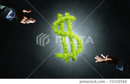 Concept of banking and investment presented by green dollar symbol on concrete background 33150568