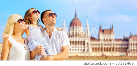 happy family over house of parliament in budapest happy family over house of parliament in budapest 33151466