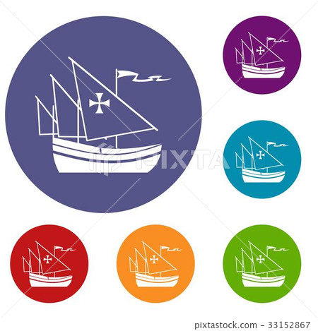Ship of Columbus icons set 33152867