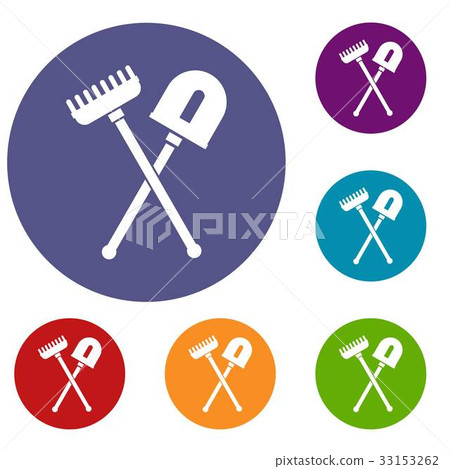 Shovel and rake icons set Shovel and rake icons set 33153262